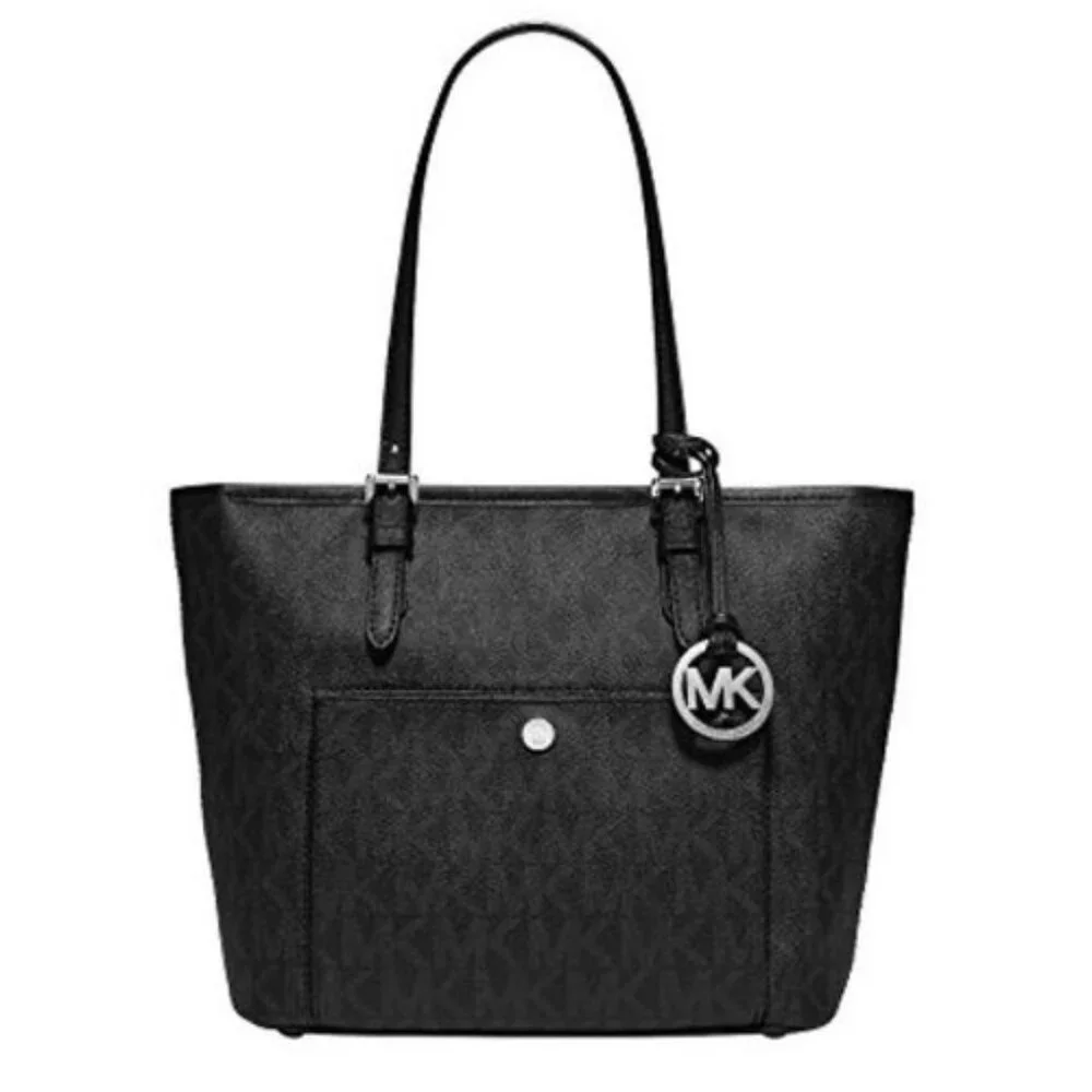 Michael Kors Jet Set TZ Snap Pocket Tote MK Signature Black EUC